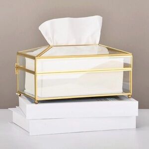 Glass and Gold Tissue Box Holder - Elegant Home Storage